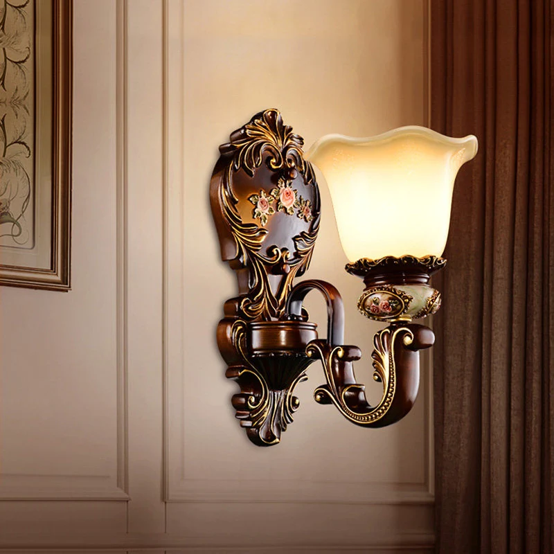 Applique murale festonnée pour chambre à coucher, résine rustique, 1/2 têtes, applique rouille avec bras incurvé Clearhalo