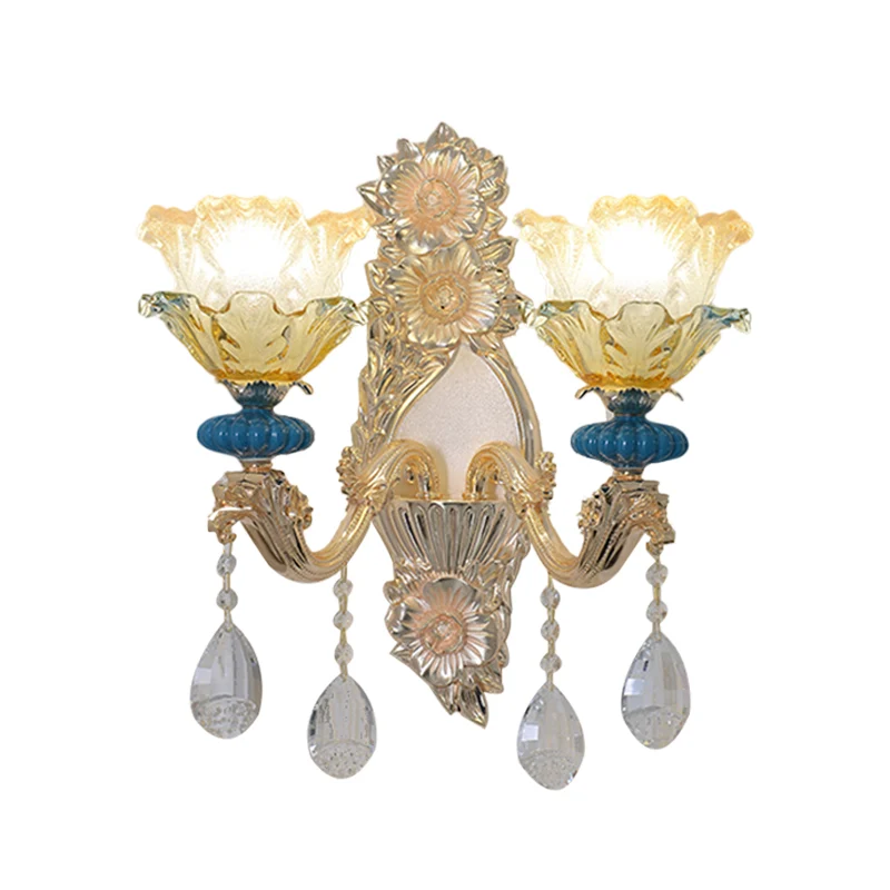 Applique murale florale à 1/2 ampoules, éclairage mural traditionnel en cristal avec finition dorée Clearhalo