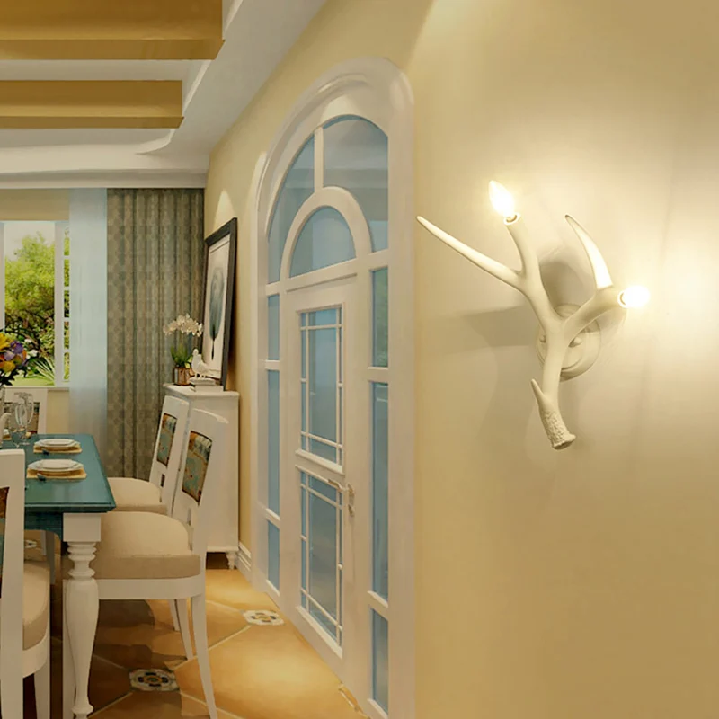 Applique murale en forme de bois de résine Style contemporain 2 lumières éclairage mural blanc pour Restaurant Clearhalo