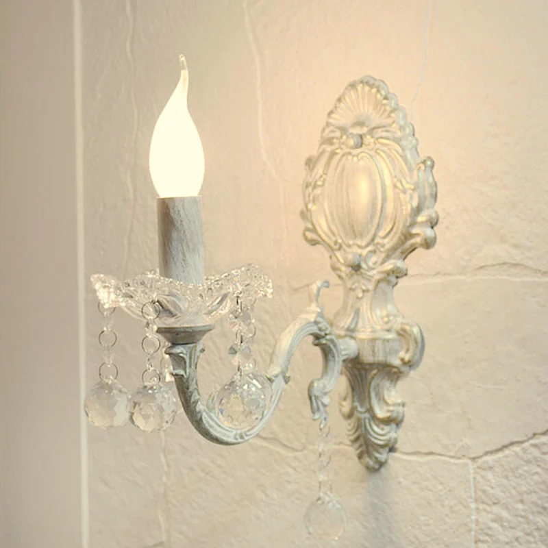 Applique murale en forme de bougie en métal, idées d'éclairage mural pour porte de campagne en blanc avec drapé en cristal...
