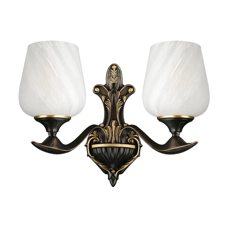 Applique murale en forme de coupe en verre laiteux, luminaire mural de chevet traditionnel à 1/2 lumières en noir et or Cl...