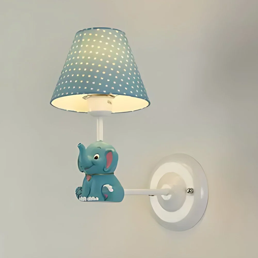 Applique murale en forme d'éléphant pour chambre d'enfant, avec abat-jour en tissu, 1 lumière, jolie applique murale Clear...