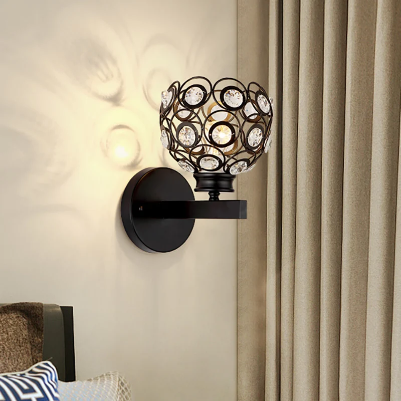 Applique murale en forme de dôme en cristal transparent, Style moderniste, 1 ampoule, finition noir/laiton, luminaire mura...
