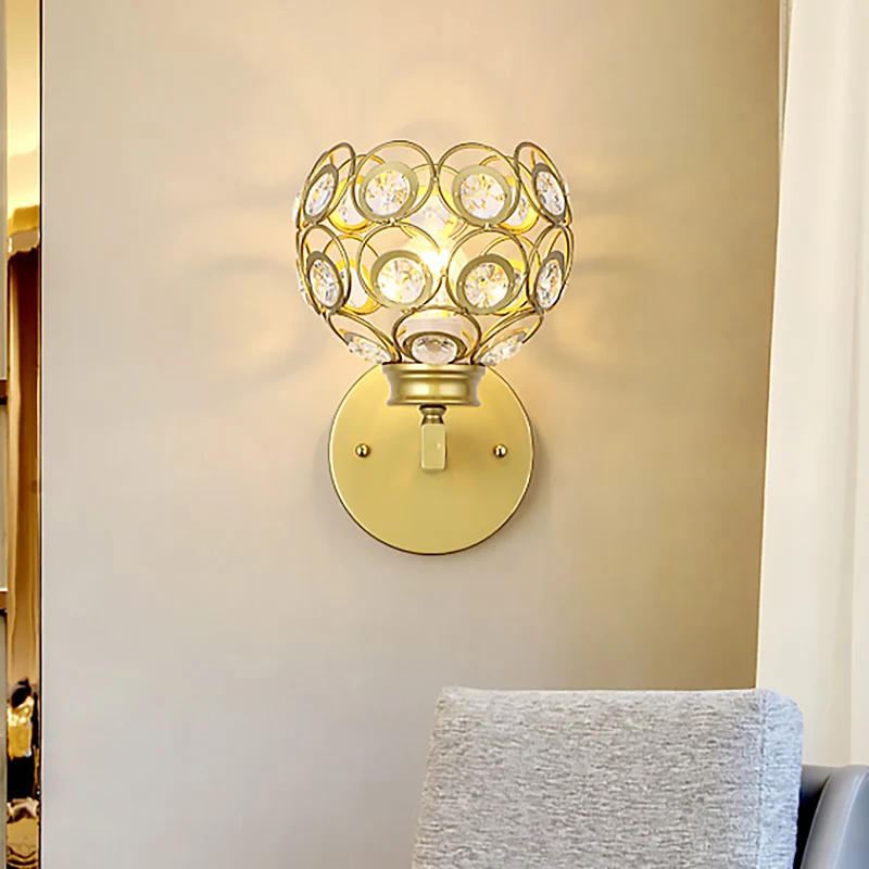 Applique murale en forme de dôme en cristal transparent, Style moderniste, 1 ampoule, finition noir/laiton, luminaire mura...