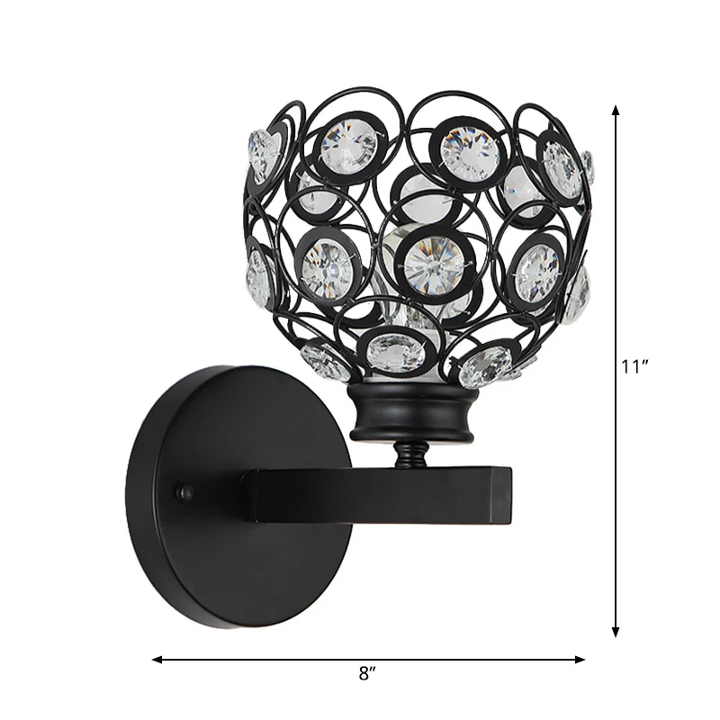 Applique murale en forme de dôme en cristal transparent, Style moderniste, 1 ampoule, finition noir/laiton, luminaire mura...