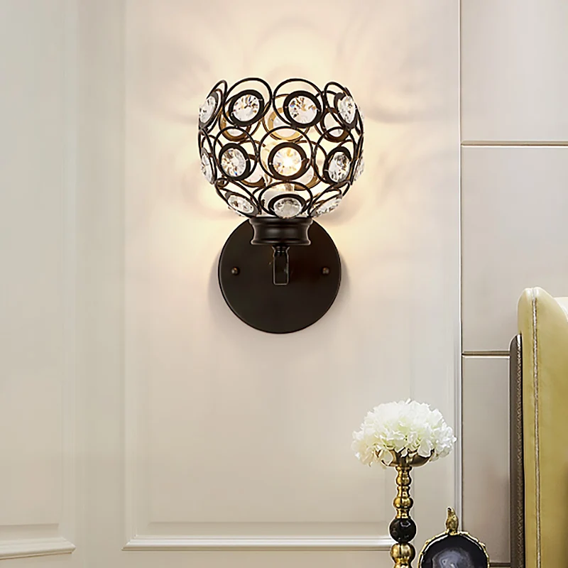 Applique murale en forme de dôme en cristal transparent, Style moderniste, 1 ampoule, finition noir/laiton, luminaire mura...