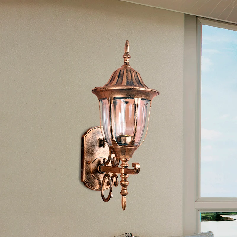 Applique murale en forme d'urne en laiton, lampe Lodges, verre prismatique transparent, 1 lumière, luminaire d'extérieur C...
