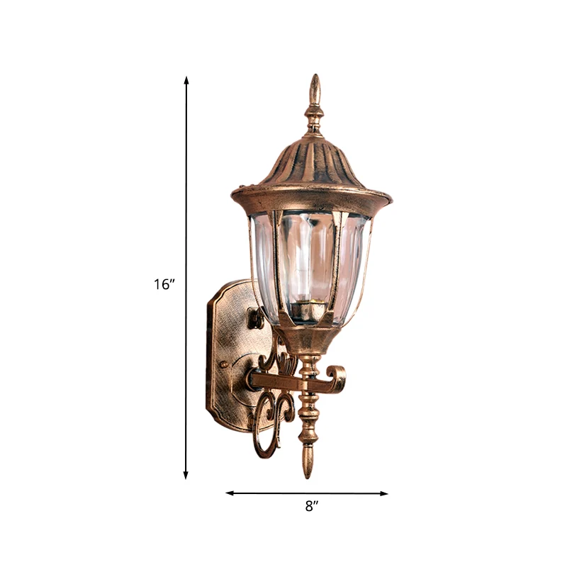 Applique murale en forme d'urne en laiton, lampe Lodges, verre prismatique transparent, 1 lumière, luminaire d'extérieur C...