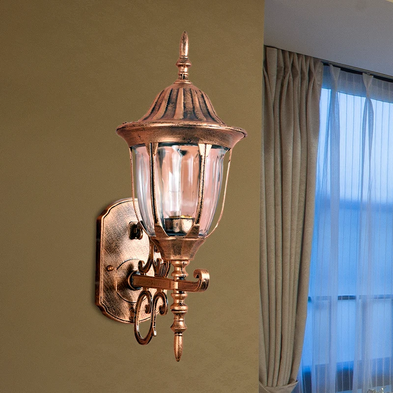 Applique murale en forme d'urne en laiton, lampe Lodges, verre prismatique transparent, 1 lumière, luminaire d'extérieur C...