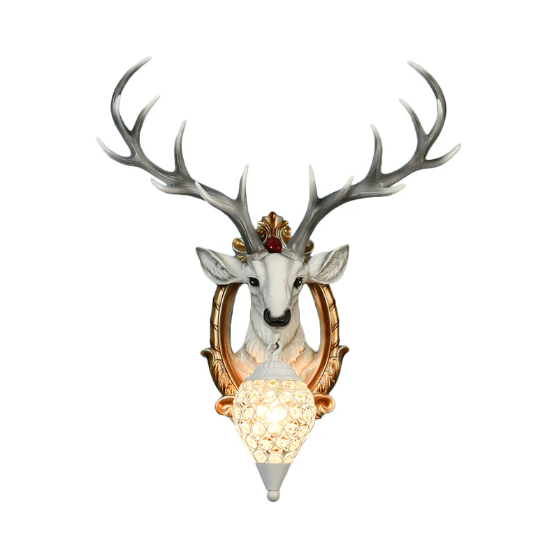 Applique murale en forme de goutte de pluie à ampoule unique, lampe murale en cristal blanc/jaune avec cerf en résine, 19,...