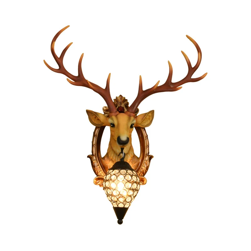 Applique murale en forme de goutte de pluie à ampoule unique, lampe murale en cristal blanc/jaune avec cerf en résine, 19,...