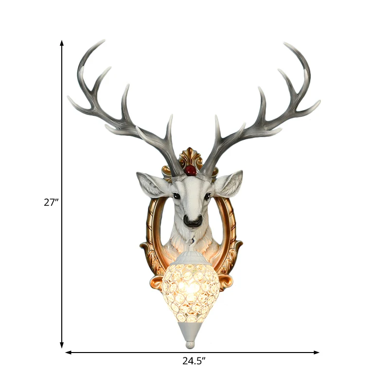 Applique murale en forme de goutte de pluie à ampoule unique, lampe murale en cristal blanc/jaune avec cerf en résine, 19,...