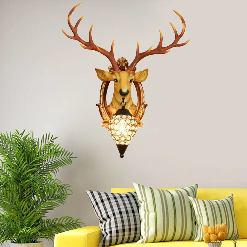 Applique murale en forme de goutte de pluie à ampoule unique, lampe murale en cristal blanc/jaune avec cerf en résine, 19,...