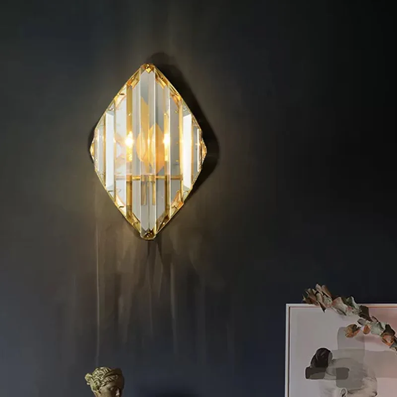 Applique murale en forme de losange en cristal, luminaire mural post-moderne à 1/2 ampoules, doré Clearhalo