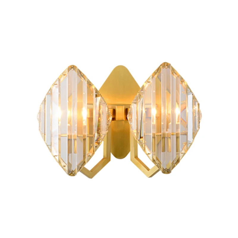 Applique murale en forme de losange en cristal, luminaire mural post-moderne à 1/2 ampoules, doré Clearhalo