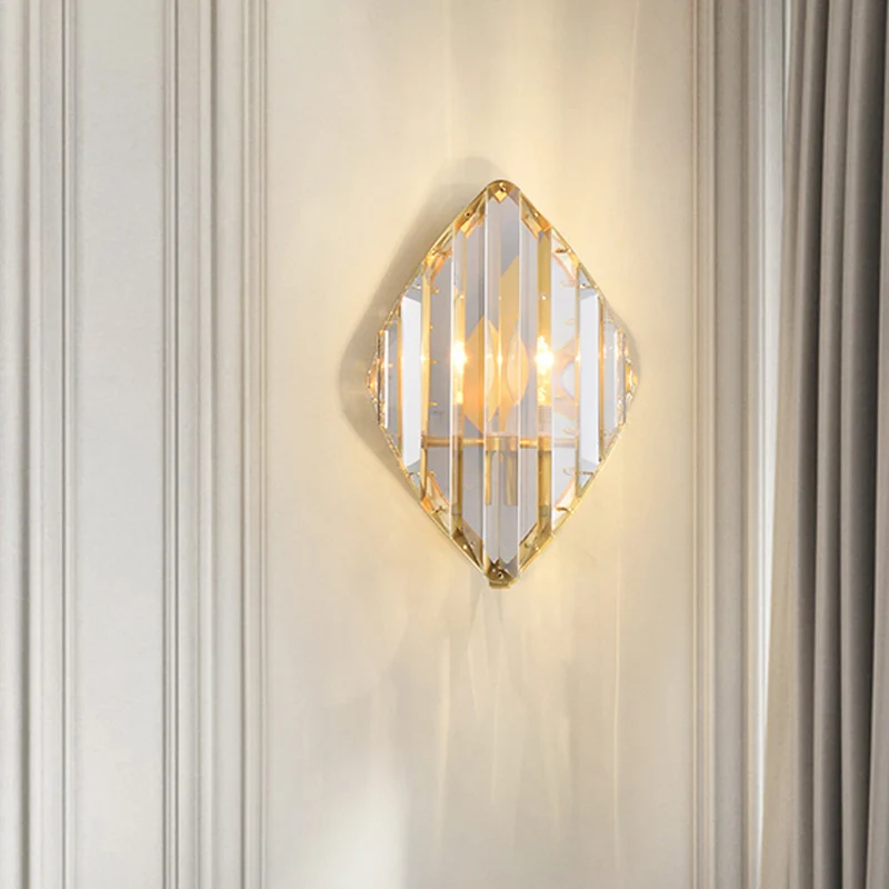 Applique murale en forme de losange en cristal, luminaire mural post-moderne à 1/2 ampoules, doré Clearhalo