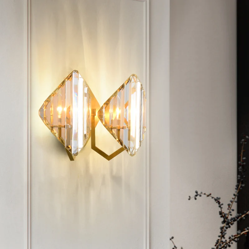Applique murale en forme de losange en cristal, luminaire mural post-moderne à 1/2 ampoules, doré Clearhalo