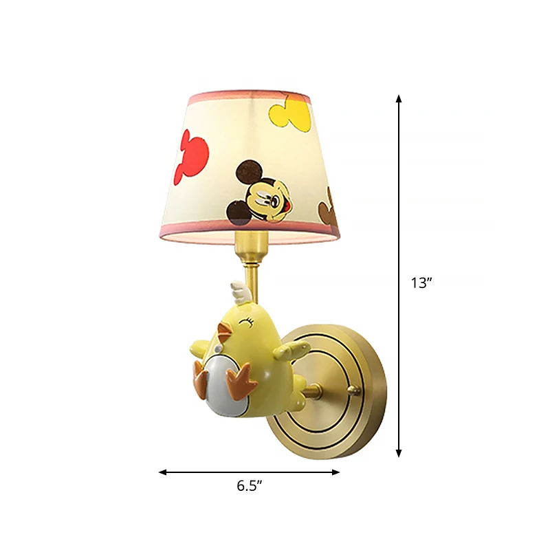 Applique murale en forme de poulet en métal, 1 lumière, dessin animé, avec abat-jour en tissu à motifs, pour chambre à cou...