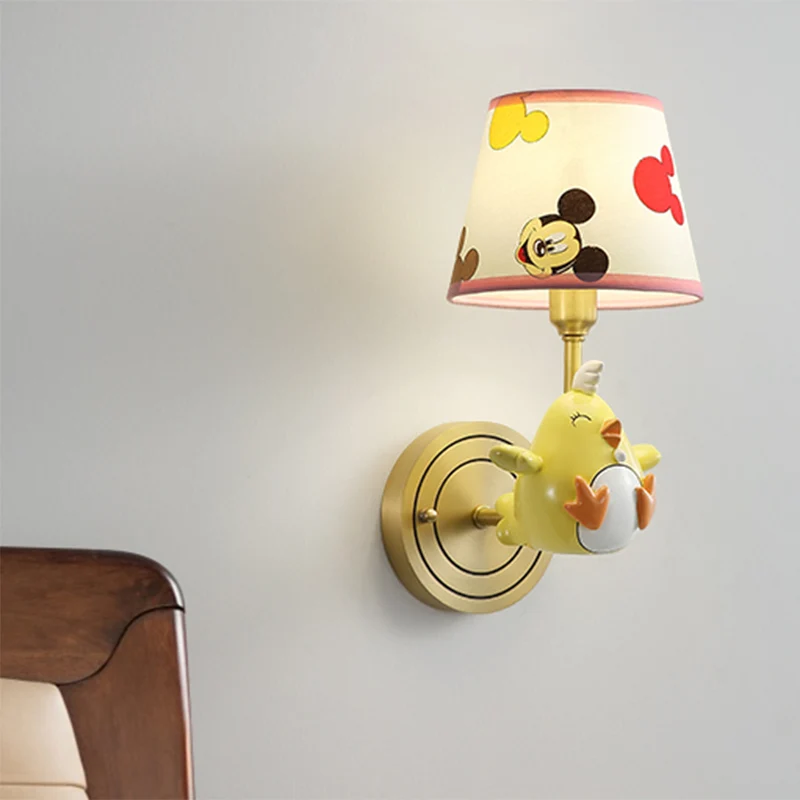 Applique murale en forme de poulet en métal, 1 lumière, dessin animé, avec abat-jour en tissu à motifs, pour chambre à cou...