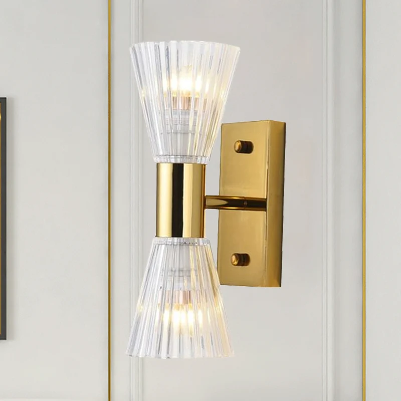 Applique murale en forme de sablier en cristal, Style Simple, 2 lumières dorées de haut en bas Clearhalo