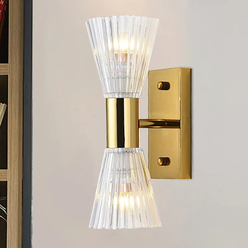 Applique murale en forme de sablier en cristal, Style Simple, 2 lumières dorées de haut en bas Clearhalo