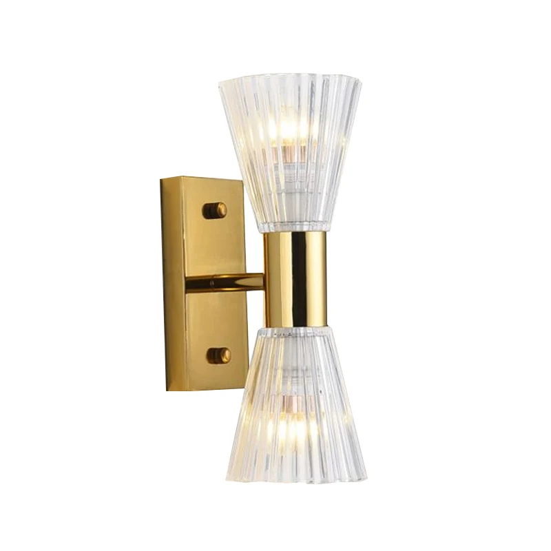 Applique murale en forme de sablier en cristal, Style Simple, 2 lumières dorées de haut en bas Clearhalo