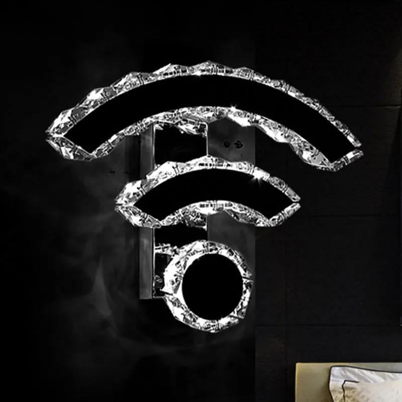 Applique murale en forme de WIFI, éclairage nordique en cristal LED Nickel, lumière chaude/blanche pour chevet Clearhalo