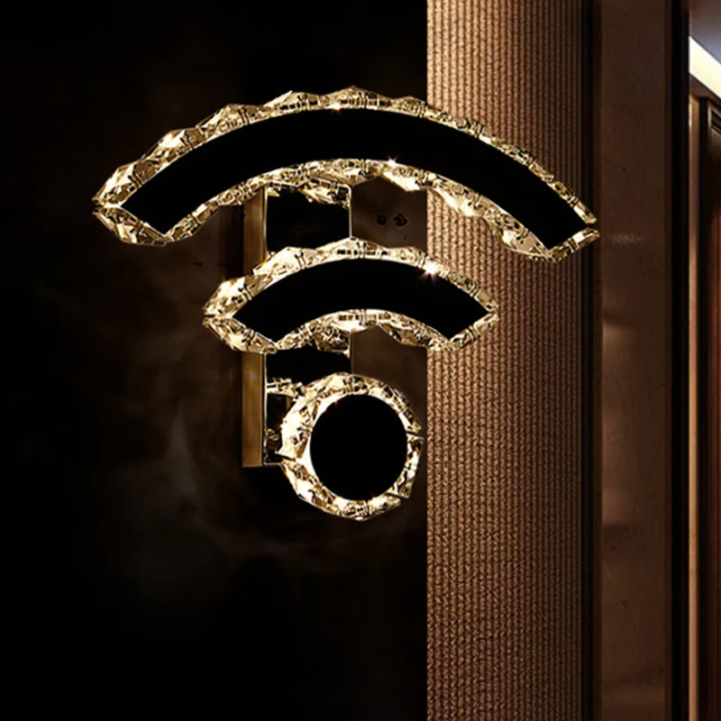Applique murale en forme de WIFI, éclairage nordique en cristal LED Nickel, lumière chaude/blanche pour chevet Clearhalo
