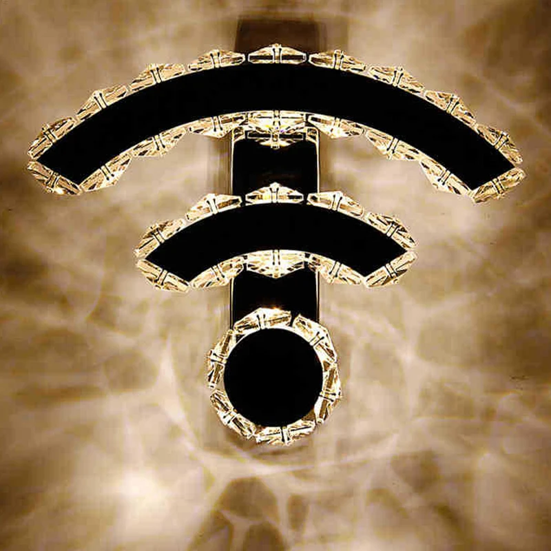Applique murale en forme de WIFI, éclairage nordique en cristal LED Nickel, lumière chaude/blanche pour chevet Clearhalo