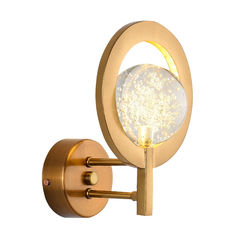 Applique murale Globe en cristal transparent, Style moderne, luminaire LED doré avec cadre en anneau Clearhalo