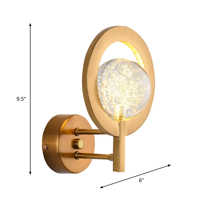 Applique murale Globe en cristal transparent, Style moderne, luminaire LED doré avec cadre en anneau Clearhalo