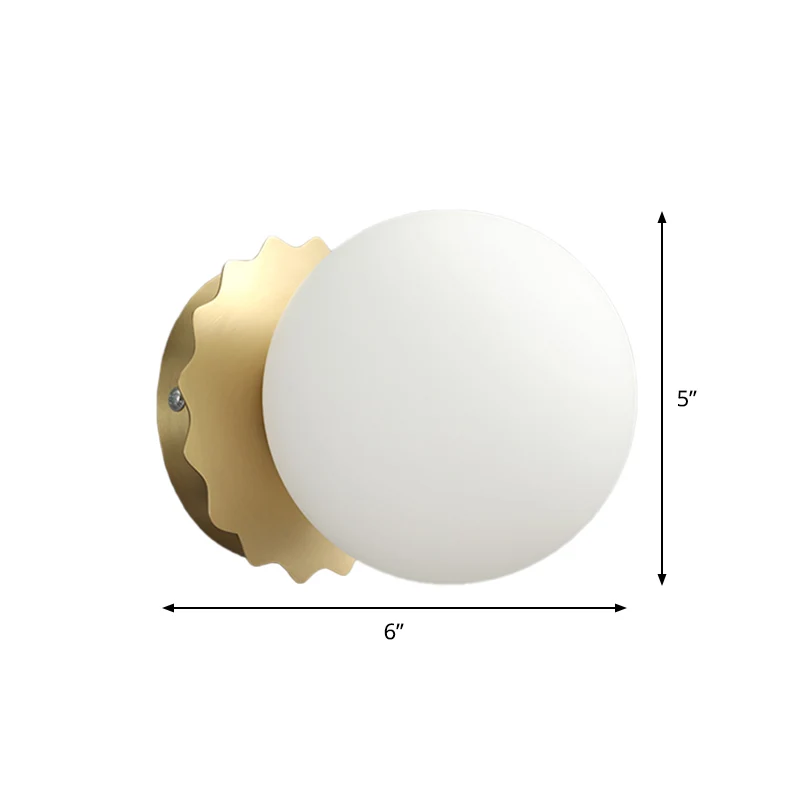 Applique murale Globe en verre blanc, modernisme, 1 ampoule, éclairage mural doré pour chambre à coucher Clearhalo