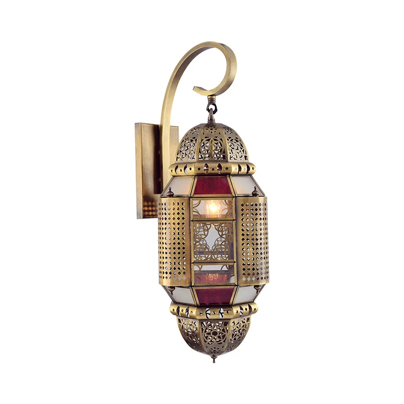 Applique murale en laiton à 1 ampoule en métal traditionnel avec bras incurvé pour chambre à coucher Clearhalo