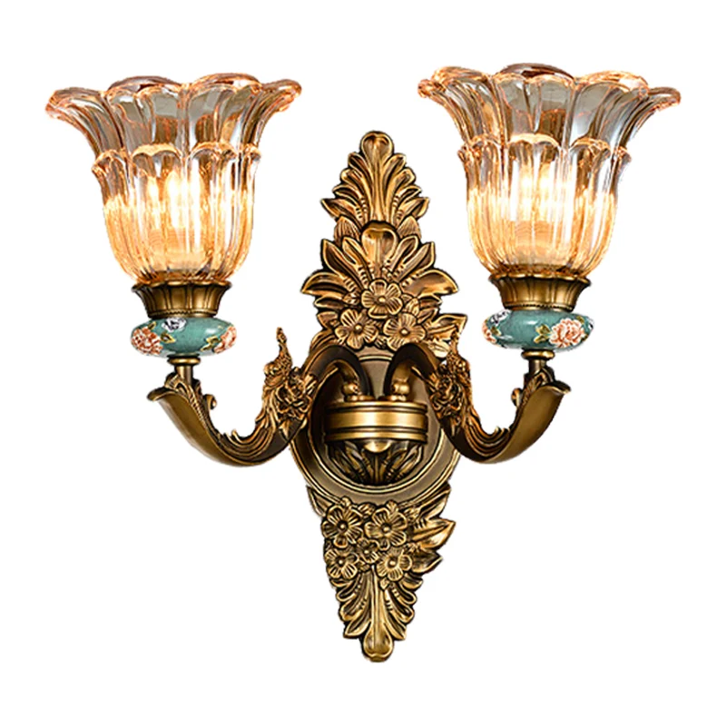 Applique murale en laiton à 1/2 têtes, Style rétro, verre nervuré, fleur, lampe murale avec bras pivotant Clearhalo