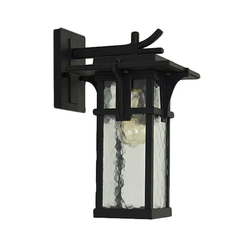 Applique murale lanterne rétro en verre d'eau claire, 1 lumière, en Bronze/noir, pour l'extérieur Clearhalo