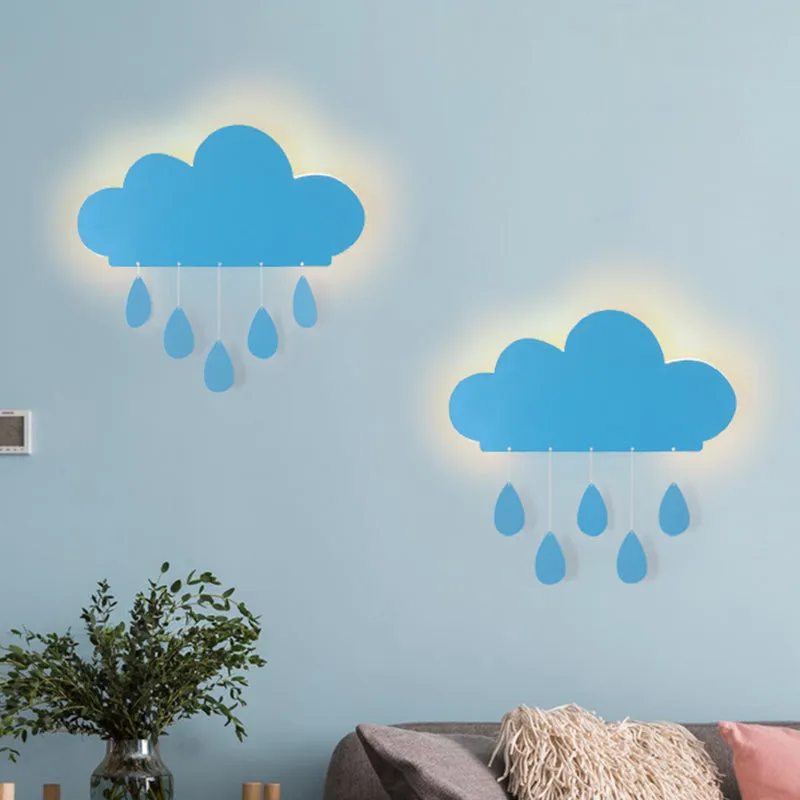 Applique murale LED en acrylique en forme de nuage de pluie, luminaire de chevet, en bleu/rose Clearhalo