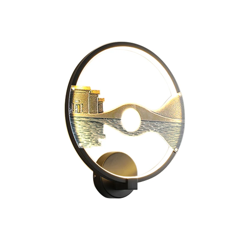 Applique murale LED en acrylique, luminaire circulaire noir/blanc, avec motif de paysage de Style chinois, 12 pouces de di...