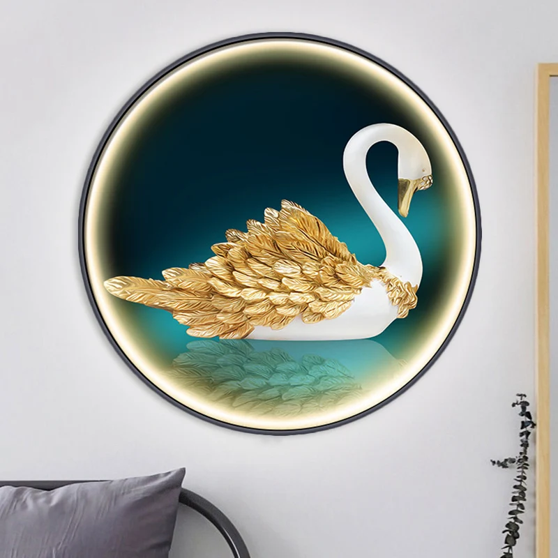 Applique murale LED en forme de cygne pour salon, vert asiatique, avec abat-jour rond en métal, gauche/droite Clearhalo