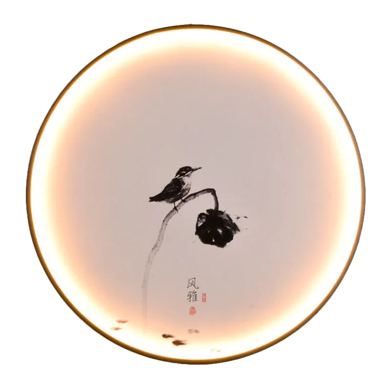 Applique murale LED en forme d'oiseau et de lotus, style chinois, en aluminium, pour salle à manger, circulaire, encastrée...