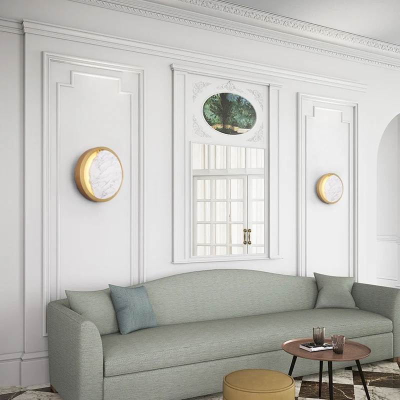Applique murale LED en forme de lune, éclairage postmoderne en marbre doré avec anneau métallique pour chevet Clearhalo