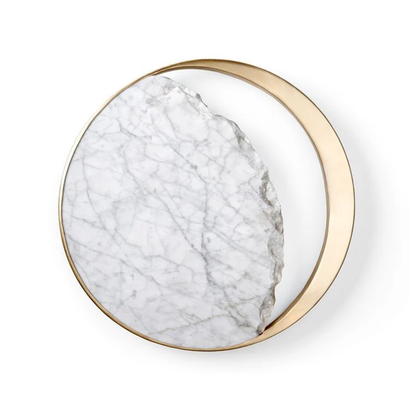 Applique murale LED en forme de lune, éclairage postmoderne en marbre doré avec anneau métallique pour chevet Clearhalo