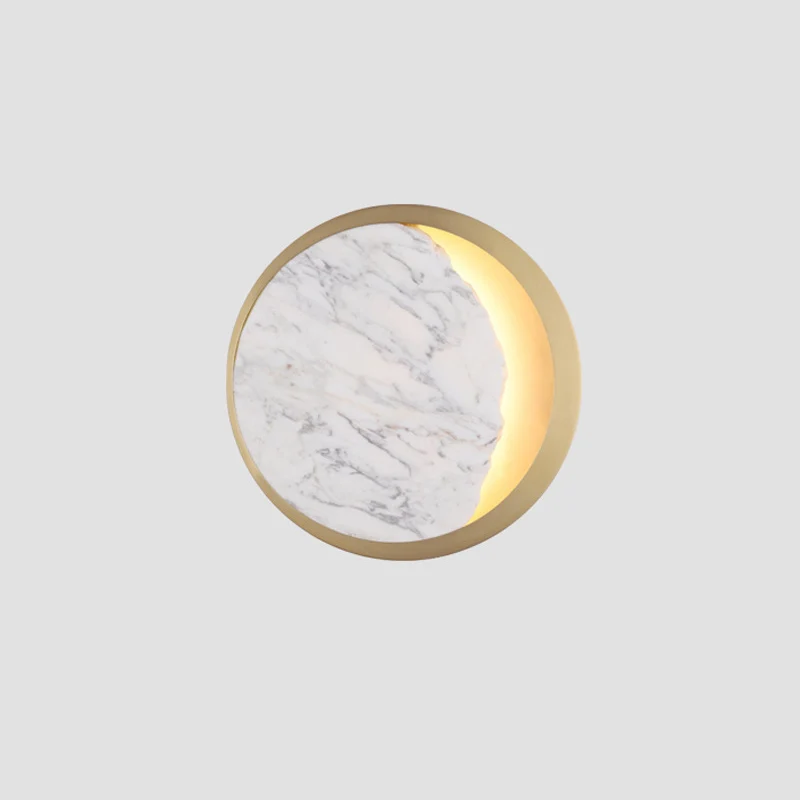 Applique murale LED en forme de lune, éclairage postmoderne en marbre doré avec anneau métallique pour chevet Clearhalo