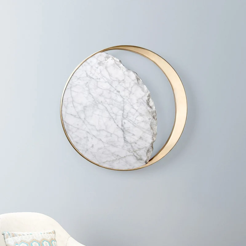 Applique murale LED en forme de lune, éclairage postmoderne en marbre doré avec anneau métallique pour chevet Clearhalo