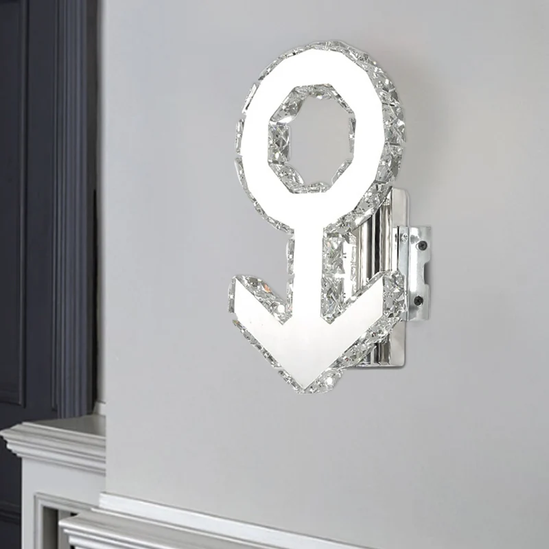 Applique murale LED en forme de signe masculin, Style moderne, bloc de cristal, éclairage mural pour couloir, en acier ino...