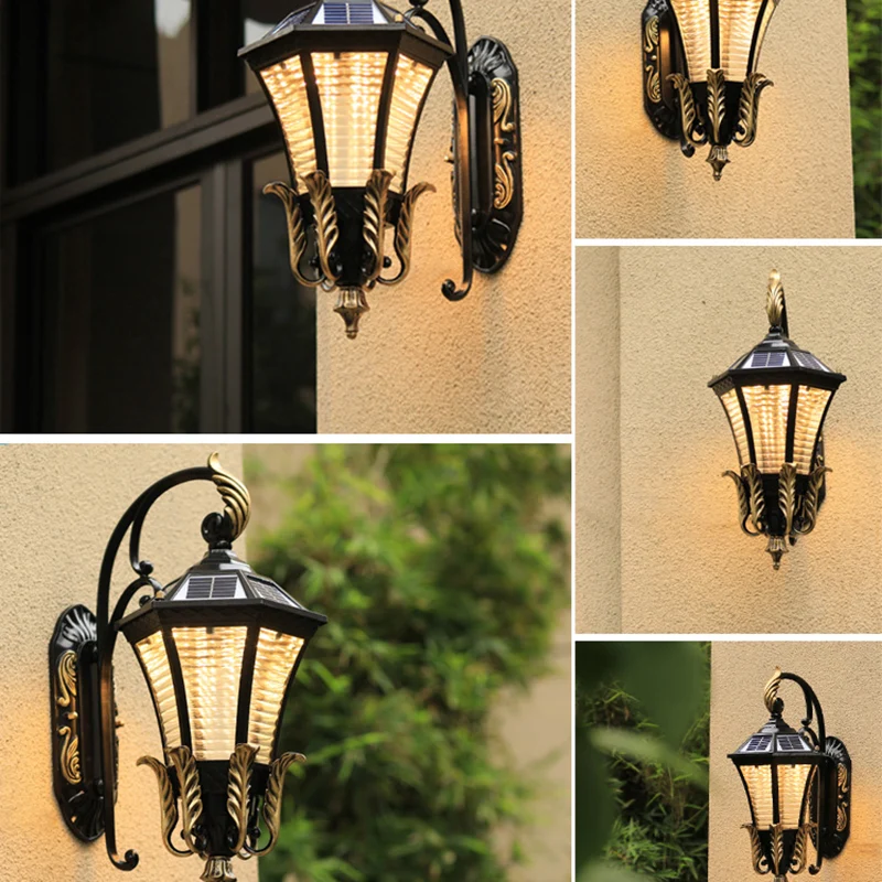 Applique murale LED de forme évasée noire, lampe murale solaire d'extérieur en verre nervuré Vintage Clearhalo