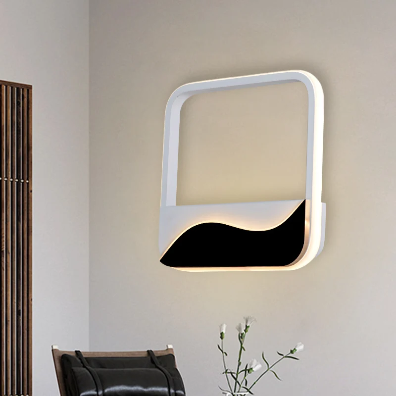 Applique murale LED minimaliste à cadre carré blanc et noir avec abat-jour en acrylique dans une lumière chaude/blanche Cl...