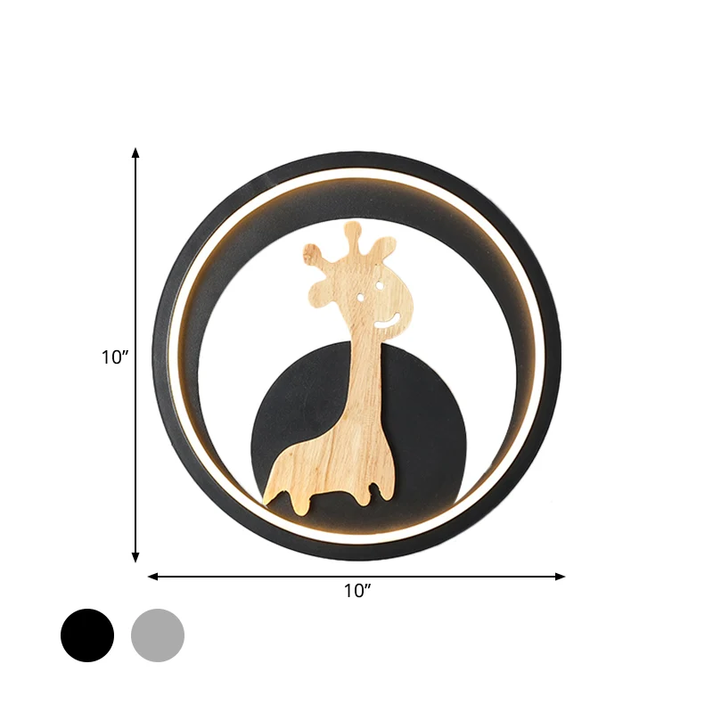 Applique murale LED moderne en acrylique avec anneau gris/noir, décoration avec figurine de girafe, pour chambre d'enfant,...