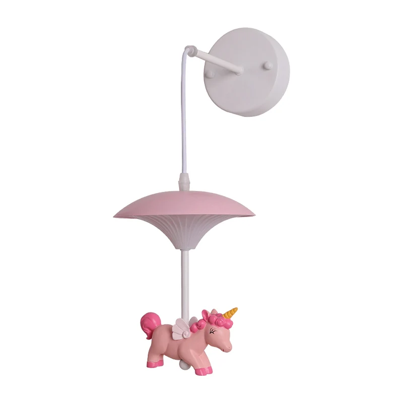 Applique murale LED métallique en forme de champignon, luminaire mural rose avec licorne en résine Clearhalo