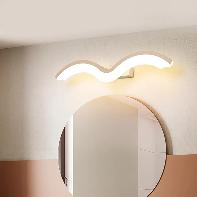 Applique murale LED ondulée noire/blanche, luminaire minimaliste pour miroir de courtoisie en métal avec diffuseur givré,...