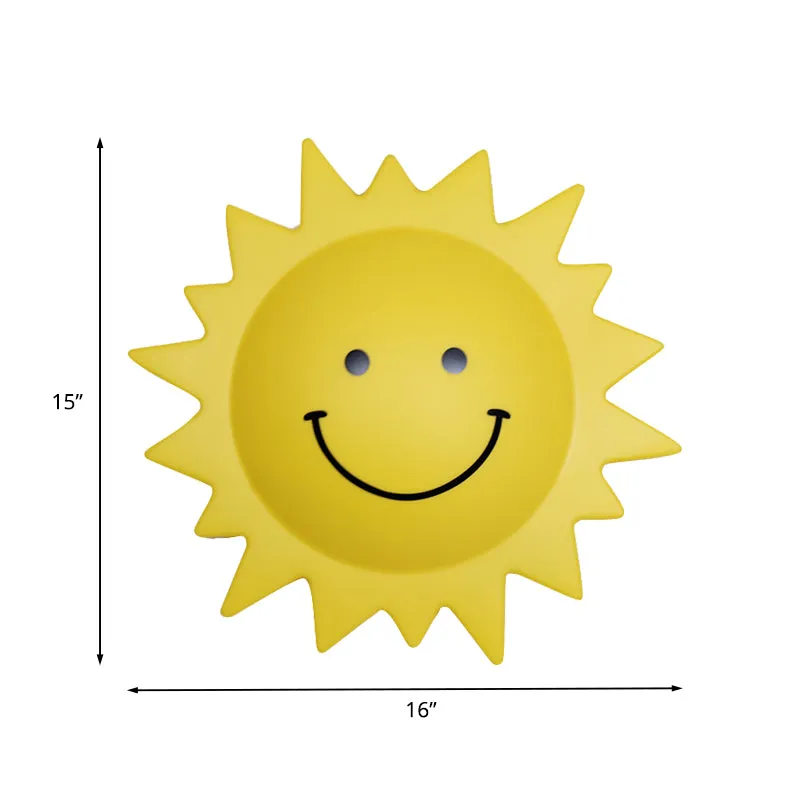 Applique murale LED en plastique en forme de soleil, éclairage de dessin animé, jaune, pour chambre d'enfant Clearhalo